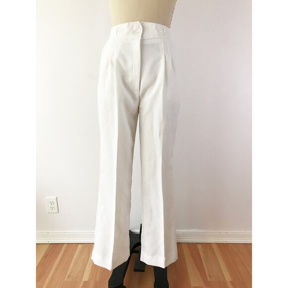 SIZE M Vintage Tapered Leg White Trousers Pants Pleated 1970s - Picture 2 of 6